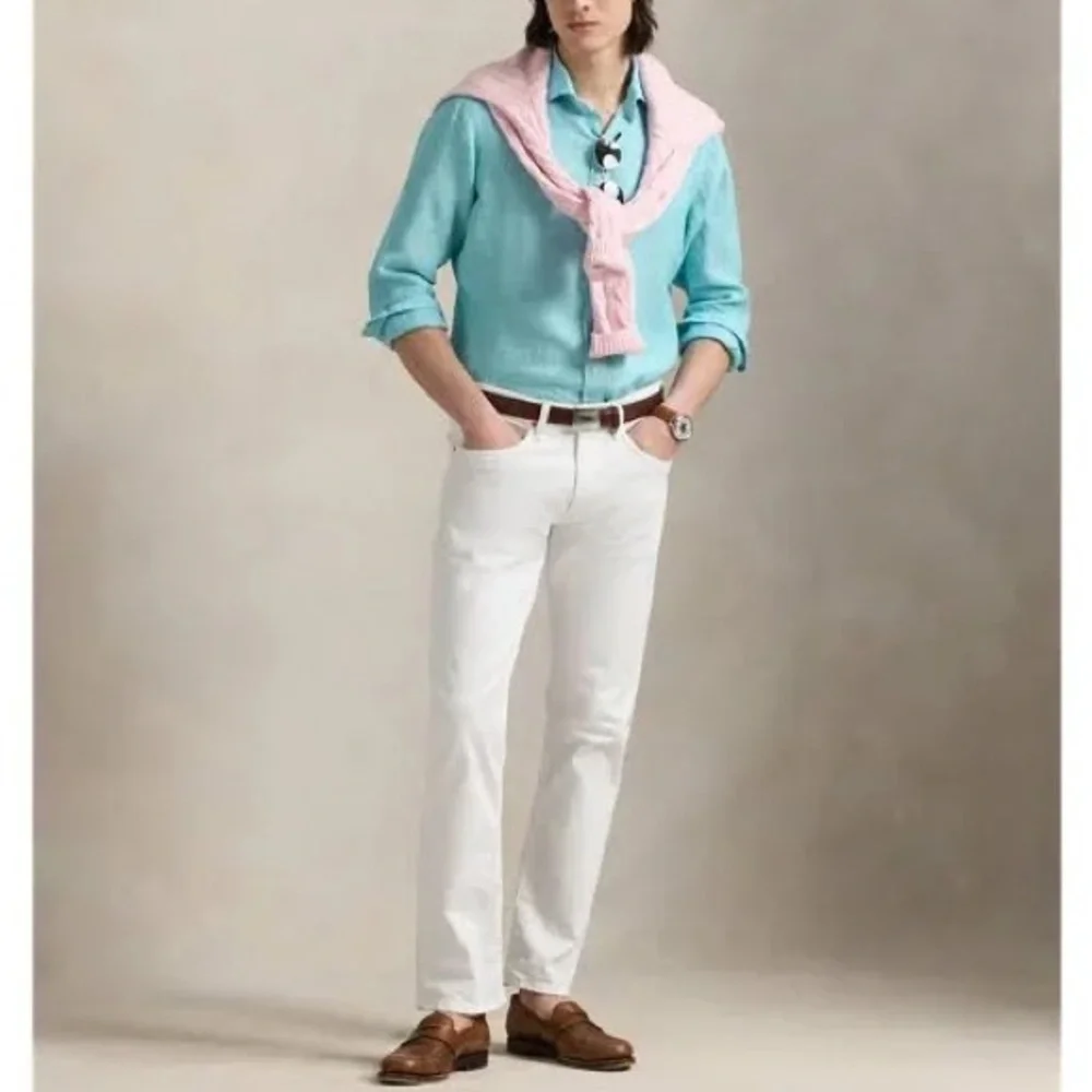 POLO Ralph Lauren 100% Linen Turquoise Blue Shirt, Classic Fit, M